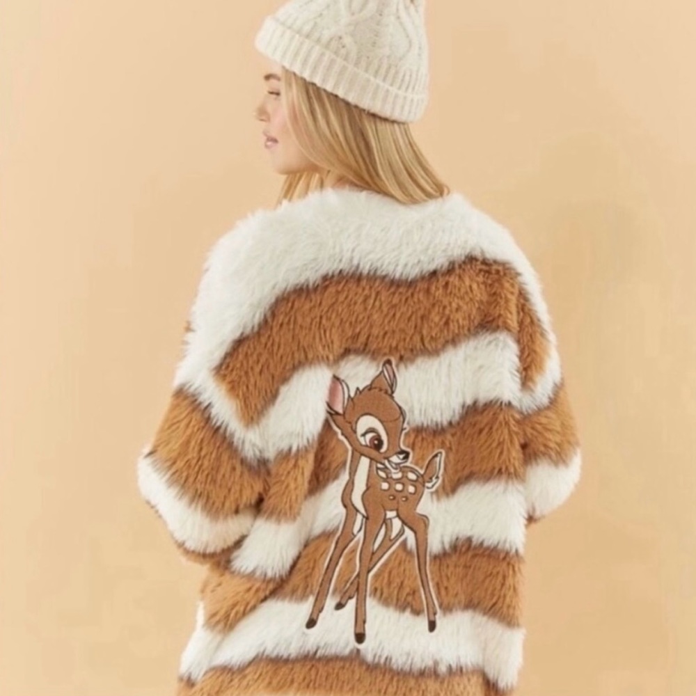 Forever 21 Disney Bambie faux fur sweater cardigan
